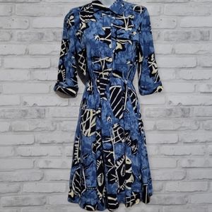 SL Petites Abstract All Over Print Mid Length Cuff Sleeve Dress Elastic Waist 6P